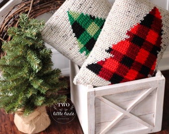 Christmas crochet pattern, crochet pillow cover pattern, buffalo plaid Christmas, crochet Christmas tree, PDF, The BUFFALO SPRUCE Pillow