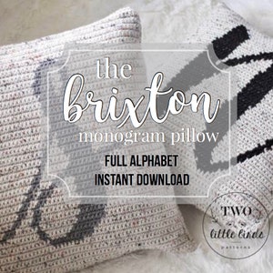 Crochet Pattern, Wedding gift, Crochet Pillow Pattern, Monogram Pillow, Crochet Throw Pillow, Personalized, BRIXTON MONOGRAM PILLOW