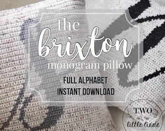 Crochet Pattern, Wedding gift, Crochet Pillow Pattern, Monogram Pillow, Crochet Throw Pillow, Personalized, BRIXTON MONOGRAM PILLOW