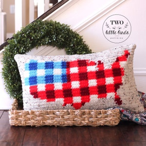 American flag crochet pattern, crochet pillow pattern, buffalo plaid crochet, crochet home decor, usa pillow, pdf pattern, THE SPIRIT PILLOW