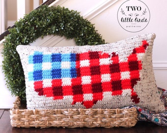 Motif au crochet du drapeau américain, motif d'oreiller au crochet, crochet à carreaux de buffle, décor à la maison au crochet, oreiller usa, motif pdf, THE SPIRIT PILLOW