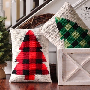 Christmas crochet pattern, crochet pillow pattern, buffalo plaid, buffalo check, crochet Christmas tree, pdf file, The BUFFALO SPRUCE Pillow image 3