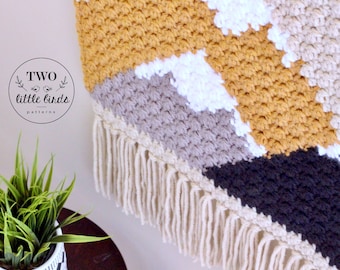Crochet wall hanging, crochet pattern, diy wall hanging, mountain wall decor, mountain wall hanging, modern crochet, ADIRONDACK WALL HANGING