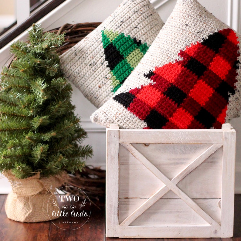 Christmas crochet pattern, crochet pillow pattern, buffalo plaid, buffalo check, crochet Christmas tree, pdf file, The BUFFALO SPRUCE Pillow image 7