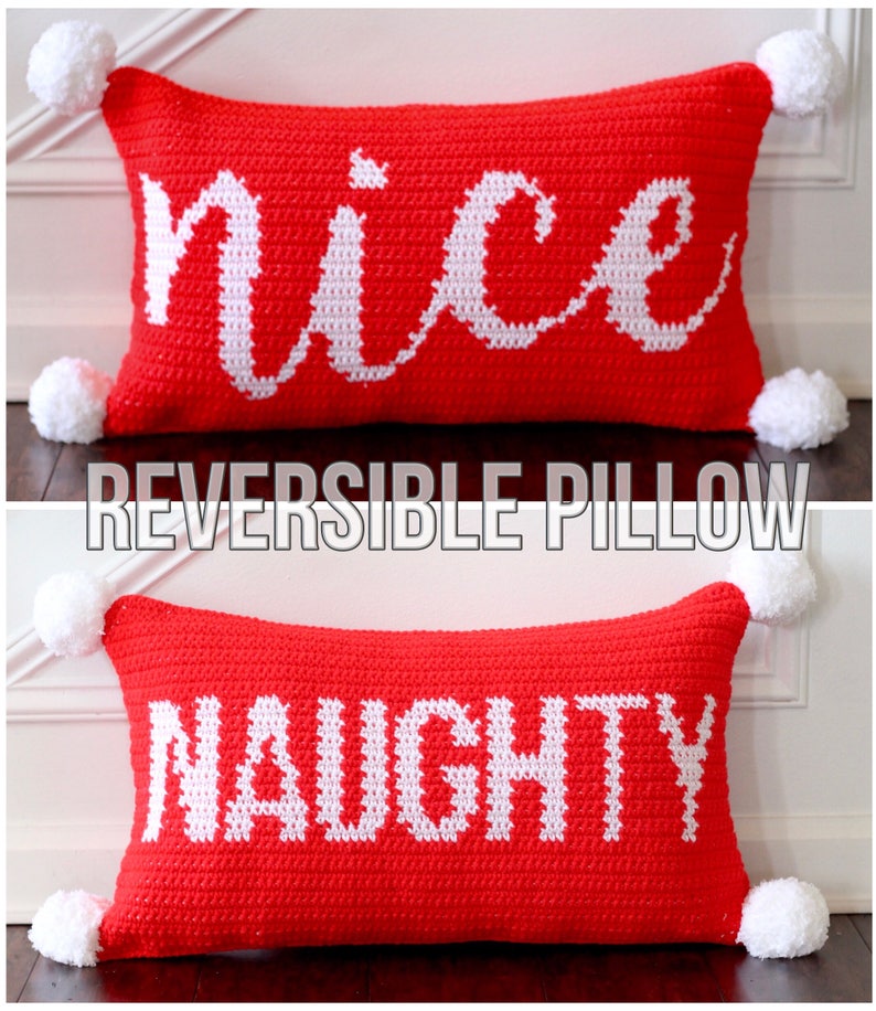 Christmas crochet pattern, christmas pillow pattern, crochet pillow cover, christmas decor, crochet pillow pattern, NAUGHTY OR NICE Pillow image 4