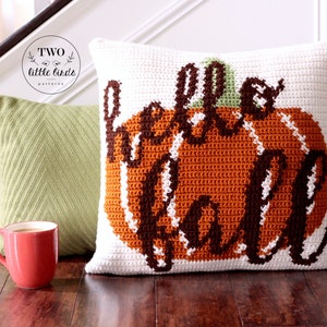 Fall crochet pillow pattern, crochet pillow cover, crochet pumpkin pillow tutorial, autumn home decor, rustic fall decor, HELLO FALL PILLOW image 3