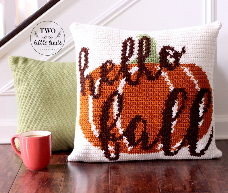 Fall crochet pillow pattern, crochet pillow cover, crochet pumpkin pillow tutorial, autumn home decor, rustic fall decor, HELLO FALL PILLOW image 3