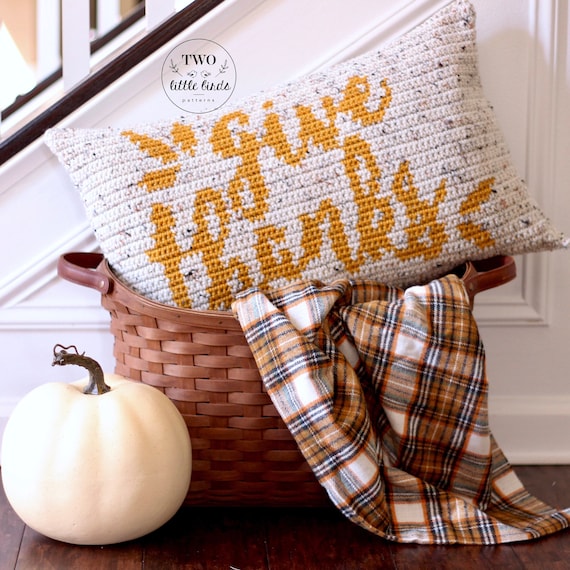 Crochet pillow cover pattern, Fall crochet, crochet pillow tutorial, fall farmhouse decor, thanksgiving crochet pattern, GIVE THANKS PILLOW