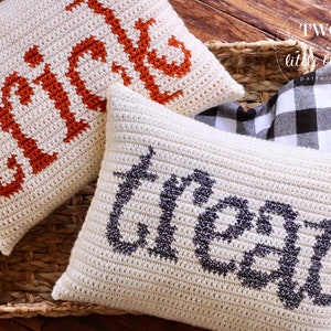 Halloween crochet pattern, crochet pillow pattern, halloween pillows, fall crochet tutorial, diy halloween decor, TRICK OR TREAT Pillow Set