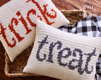 Halloween crochet pattern, crochet pillow pattern, halloween pillows, fall crochet tutorial, diy halloween decor, TRICK OR TREAT Pillow Set