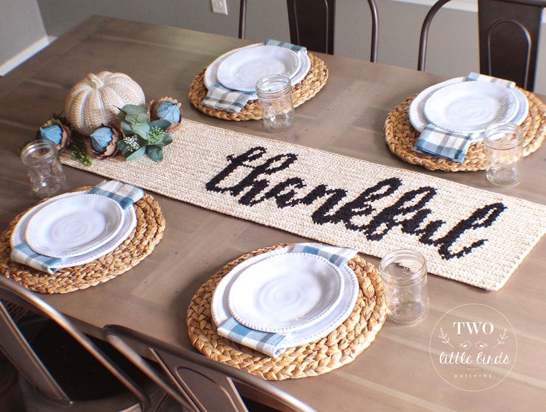 Crochet table runner pattern, diy table runner, crochet pattern, crochet home decor, thanksgiving decor, pdf pattern, THANKFUL Table Runner image 3