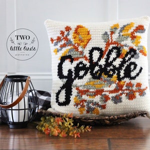 Crochet Thanksgiving pillow pattern, crochet leaf pattern, gobble decor, crochet throw pillow cover, Thanksgiving decor, The GOBBLE Pillow image 4