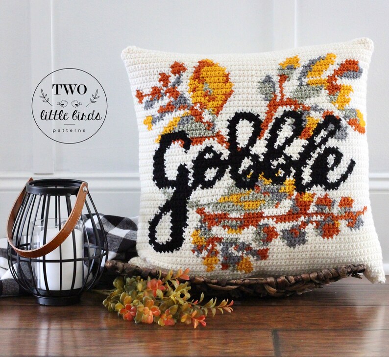 Crochet Thanksgiving pillow pattern, crochet leaf pattern, gobble decor, crochet throw pillow cover, Thanksgiving decor, The GOBBLE Pillow image 4