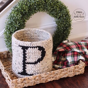 Crochet basket pattern with monogram initial, crochet round basket, Christmas gift idea, chunky basket tutorial, HUNTER MONOGRAM BASKET image 9