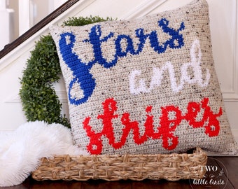 Summer crochet pillow pattern, American crochet pillow, crochet home decor, patriotic pillow, diy summer decor, STARS AND STRIPES pillow