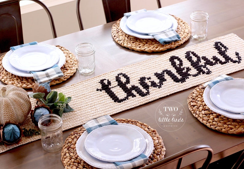 Crochet table runner pattern, diy table runner, crochet pattern, crochet home decor, thanksgiving decor, pdf pattern, THANKFUL Table Runner image 2