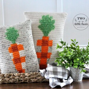Easter crochet pillow cover pattern, crochet carrot pattern, crochet for spring, easter decor, pdf pattern download, The CARROT PATCH Pillow