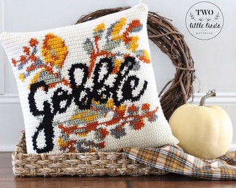 Crochet Thanksgiving pillow pattern, crochet leaf pattern, gobble decor, crochet throw pillow cover, Thanksgiving decor, The GOBBLE Pillow