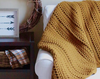 Crochet blanket pattern, easy crochet blanket tutorial, chunky throw pattern, crochet afghan pattern, rustic fall home decor CANYON THROW