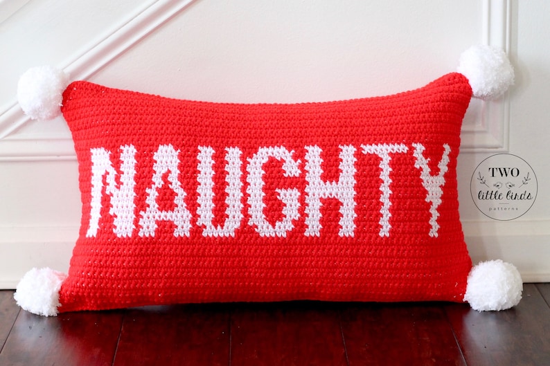 Christmas crochet pattern, christmas pillow pattern, crochet pillow cover, christmas decor, crochet pillow pattern, NAUGHTY OR NICE Pillow image 6