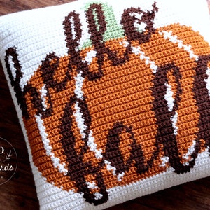Fall crochet pillow pattern, crochet pillow cover, crochet pumpkin pillow tutorial, autumn home decor, rustic fall decor, HELLO FALL PILLOW image 1