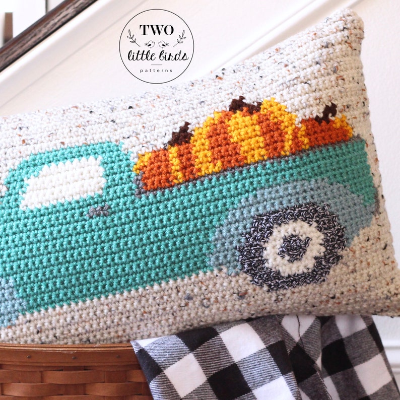 Fall crochet pillow pattern, crochet pumpkin pillow, crochet truck pattern, autumn crochet pattern, instant download pdf, THE HARVEST PILLOW image 3