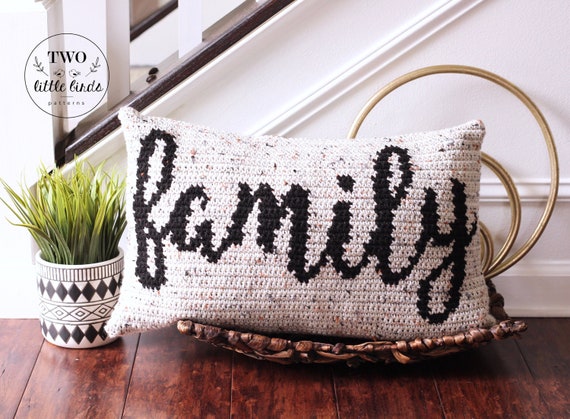 Crochet pillow pattern, family home decor, crochet cushion tutorial, tapestry crochet, farmhouse decor, gift for mom, The FAMILY Pillow