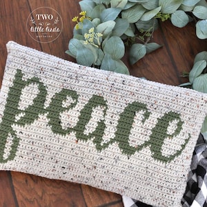 Crochet pillow pattern, crochet pillow cover, tapestry crochet pattern, throw pillow, pdf pattern, crochet home decor, PEACE Pillow