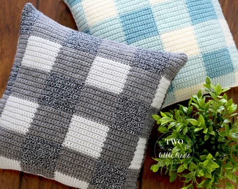 Buffalo plaid crochet pillow pattern, buffalo check crochet, instant download PDF pattern, crochet plaid pillow cover, HAWTHORNE Pillow