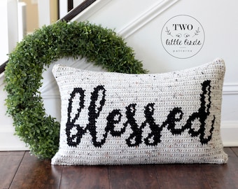 Crochet pillow pattern for crochet throw pillow cover pattern blessed pillow crochet cushion rustic fall decor ideas BLESSED Pillow