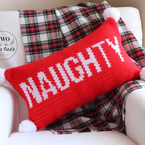 Christmas crochet pattern, christmas pillow pattern, crochet pillow cover, christmas decor, crochet pillow pattern, NAUGHTY OR NICE Pillow image 1