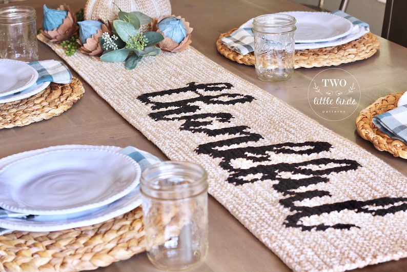 Crochet table runner pattern, diy table runner, crochet pattern, crochet home decor, thanksgiving decor, pdf pattern, THANKFUL Table Runner image 8