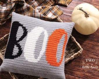 Halloween crochet pattern, diy halloween decor, crochet pillow pattern, boo decor, crochet cushion tutorial, intarsia crochet, BOO Pillow