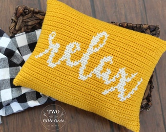 Crochet pillow pattern, farmhouse crochet, tapestry crochet pattern, crochet home decor, instant download pdf pattern, RELAX Pillow