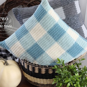 Buffalo plaid crochet pillow pattern, buffalo check crochet, instant download PDF pattern, crochet plaid pillow cover, HAWTHORNE Pillow