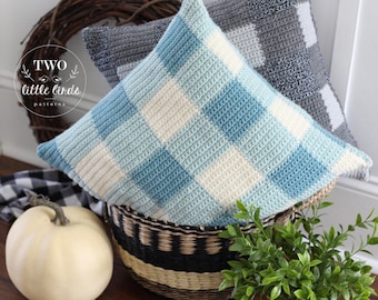 Buffalo plaid crochet pillow pattern, buffalo check crochet, instant download PDF pattern, crochet plaid pillow cover, HAWTHORNE Pillow