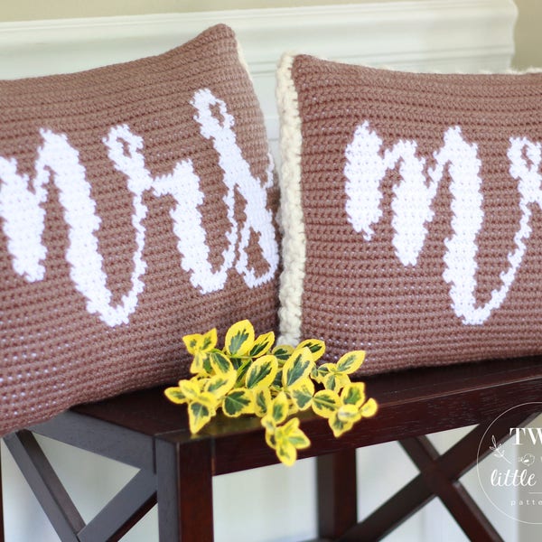 Crochet Pattern, crochet pillow pattern, crochet throw pillow, gift for couple, wedding gift, his and hers, MR. & MRS. PILLOW Set