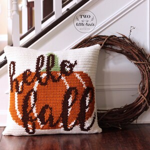 Fall crochet pillow pattern, crochet pillow cover, crochet pumpkin pillow tutorial, autumn home decor, rustic fall decor, HELLO FALL PILLOW image 7