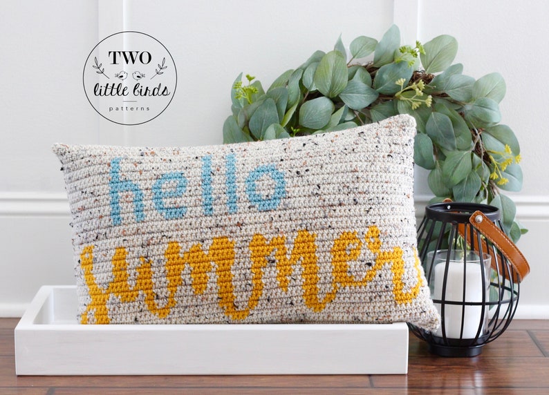 Crochet pillow pattern, summer crochet, pdf pillow cover pattern, crochet home decor, crochet cushion, summer decor, HELLO SUMMER PILLOW image 2