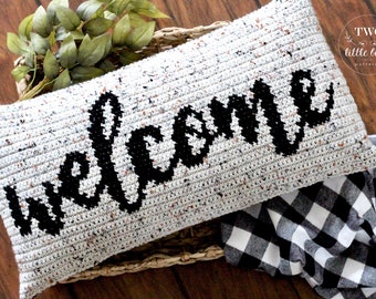 Crochet pillow pattern, pdf crochet tutorial, throw pillow, welcome decor, crochet home decor, farmhouse crochet pattern, The WELCOME Pillow