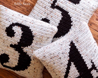 Crochet pillow pattern, Family number pillow pattern, tapestry crochet, farmhouse crochet home decor, pdf tutorial, SPENCER NUMBER PILLOW