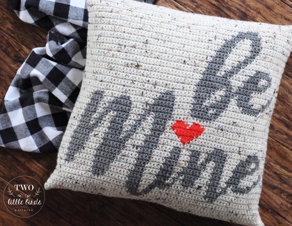 Valentines crochet pattern, crochet pillow cover pattern, valentines day decor, crochet heart cushion, instant download, BE MINE Pillow