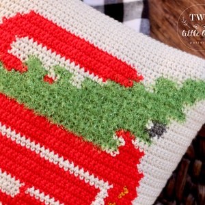 Crochet Christmas pillow pattern, farmhouse Christmas tree truck pillow cover, crochet pattern, crochet holiday decor, The EVERGREEN Pillow image 5