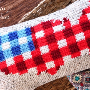 Crochet pillow pattern, American flag crochet pattern, buffalo check crochet, summer crochet home decor, usa pillow, THE SPIRIT PILLOW