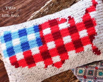 Crochet pillow pattern, American flag crochet pattern, buffalo check crochet, summer crochet home decor, usa pillow, THE SPIRIT PILLOW