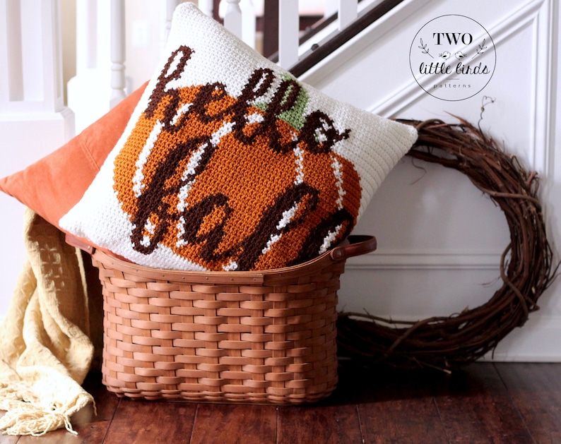 Fall crochet pillow pattern, crochet pillow cover, crochet pumpkin pillow tutorial, autumn home decor, rustic fall decor, HELLO FALL PILLOW image 6