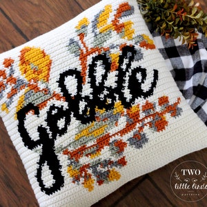 Crochet Thanksgiving pillow pattern, crochet leaf pattern, gobble decor, crochet throw pillow cover, Thanksgiving decor, The GOBBLE Pillow image 2