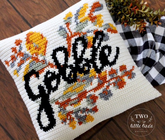 Crochet Thanksgiving pillow pattern, crochet leaf pattern, gobble decor, crochet throw pillow cover, Thanksgiving decor, The GOBBLE Pillow