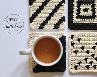 Crochet pattern, coaster pattern, crochet coaster pattern, coaster set, crochet home decor, crochet coasters, geometric, TEAGAN COASTER SET