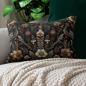 William Morris Inspired Lumbar Pillow: Botanical Gothic Cottagecore Cushion